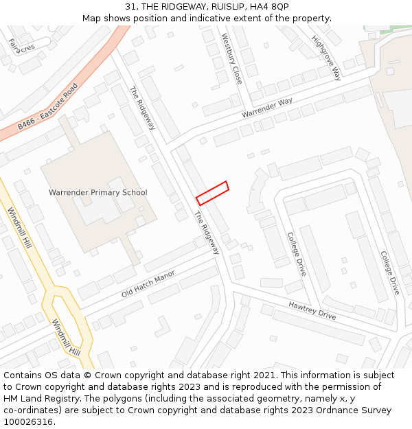 31, THE RIDGEWAY, RUISLIP, HA4 8QP: Location map and indicative extent of plot