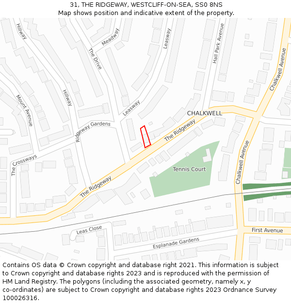 31, THE RIDGEWAY, WESTCLIFF-ON-SEA, SS0 8NS: Location map and indicative extent of plot