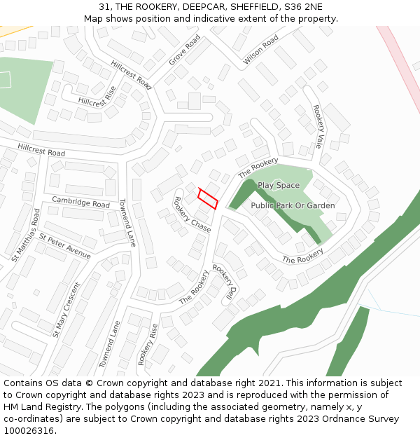 31, THE ROOKERY, DEEPCAR, SHEFFIELD, S36 2NE: Location map and indicative extent of plot