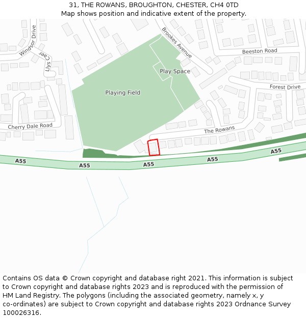 31, THE ROWANS, BROUGHTON, CHESTER, CH4 0TD: Location map and indicative extent of plot