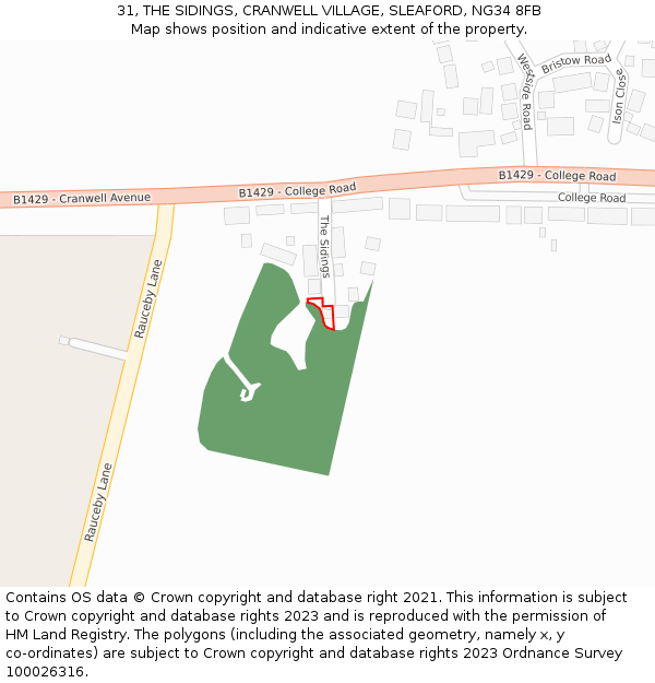 31, THE SIDINGS, CRANWELL VILLAGE, SLEAFORD, NG34 8FB: Location map and indicative extent of plot