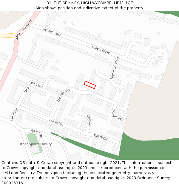 31, THE SPINNEY, HIGH WYCOMBE, HP11 1QE: Location map and indicative extent of plot