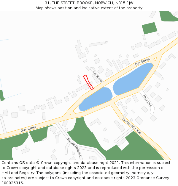 31, THE STREET, BROOKE, NORWICH, NR15 1JW: Location map and indicative extent of plot