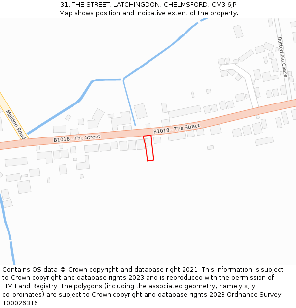 31, THE STREET, LATCHINGDON, CHELMSFORD, CM3 6JP: Location map and indicative extent of plot