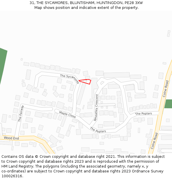 31, THE SYCAMORES, BLUNTISHAM, HUNTINGDON, PE28 3XW: Location map and indicative extent of plot