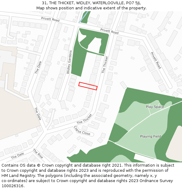 31, THE THICKET, WIDLEY, WATERLOOVILLE, PO7 5JL: Location map and indicative extent of plot