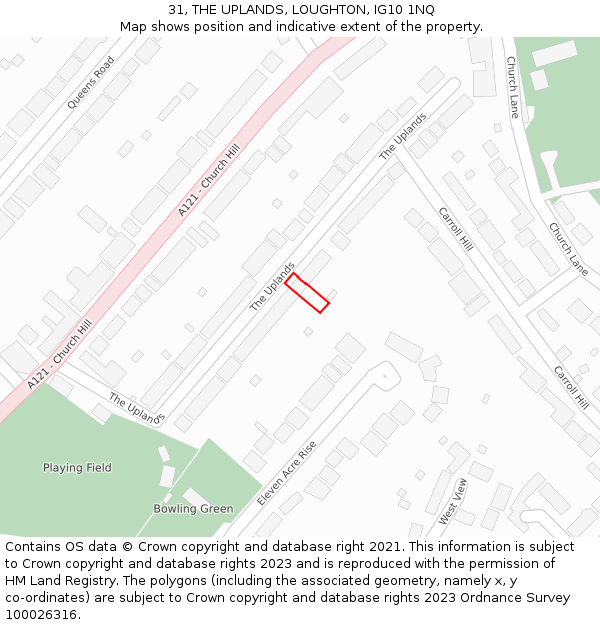 31, THE UPLANDS, LOUGHTON, IG10 1NQ: Location map and indicative extent of plot