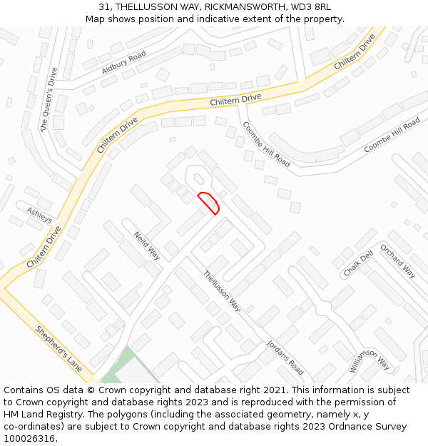 31, THELLUSSON WAY, RICKMANSWORTH, WD3 8RL: Location map and indicative extent of plot