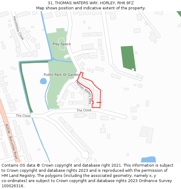 31, THOMAS WATERS WAY, HORLEY, RH6 9FZ: Location map and indicative extent of plot