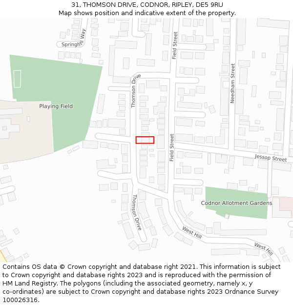 31, THOMSON DRIVE, CODNOR, RIPLEY, DE5 9RU: Location map and indicative extent of plot