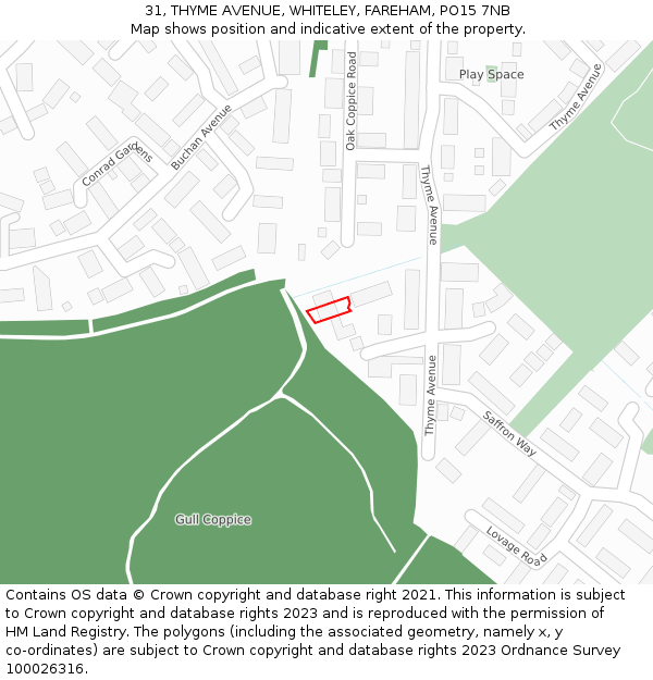 31, THYME AVENUE, WHITELEY, FAREHAM, PO15 7NB: Location map and indicative extent of plot