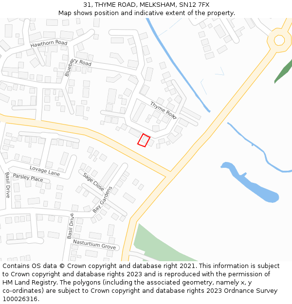 31, THYME ROAD, MELKSHAM, SN12 7FX: Location map and indicative extent of plot