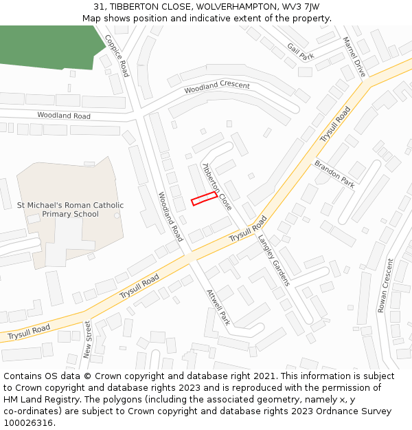 31, TIBBERTON CLOSE, WOLVERHAMPTON, WV3 7JW: Location map and indicative extent of plot