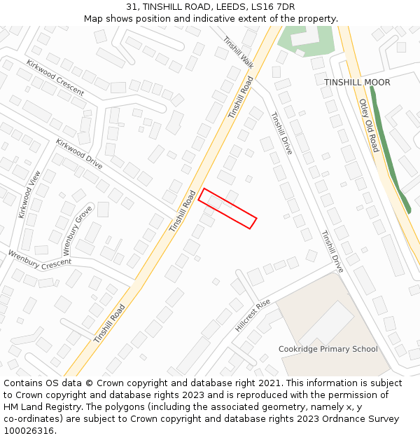 31, TINSHILL ROAD, LEEDS, LS16 7DR: Location map and indicative extent of plot