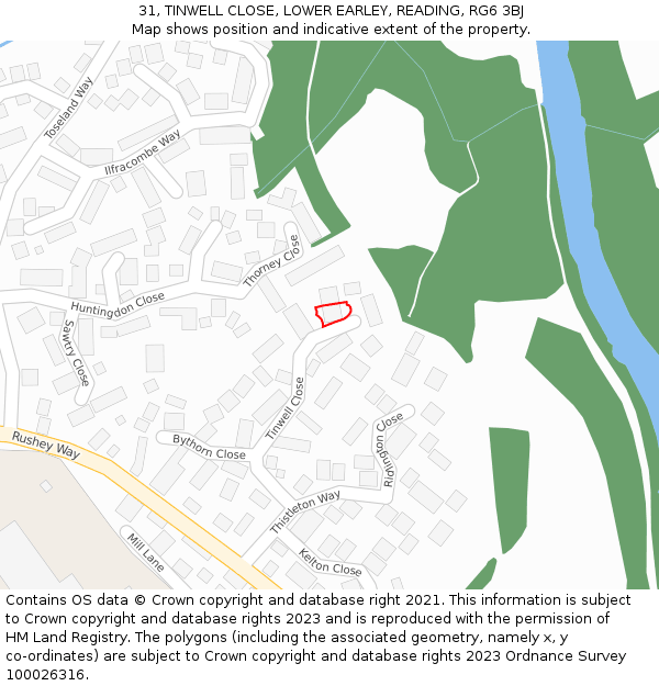31, TINWELL CLOSE, LOWER EARLEY, READING, RG6 3BJ: Location map and indicative extent of plot