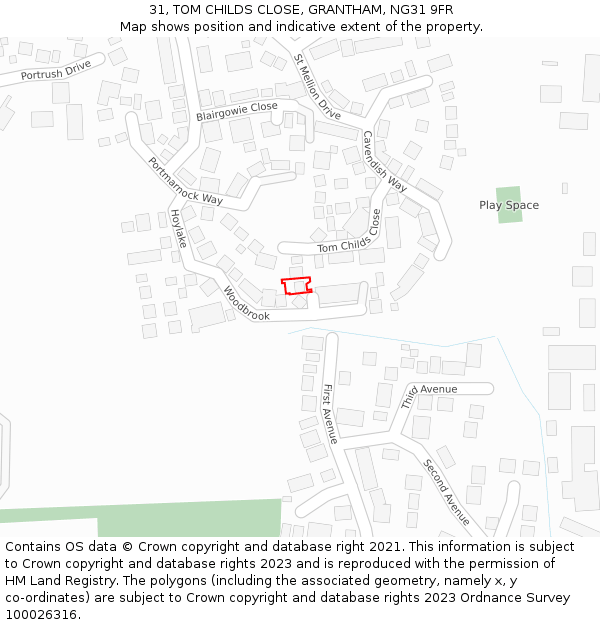 31, TOM CHILDS CLOSE, GRANTHAM, NG31 9FR: Location map and indicative extent of plot