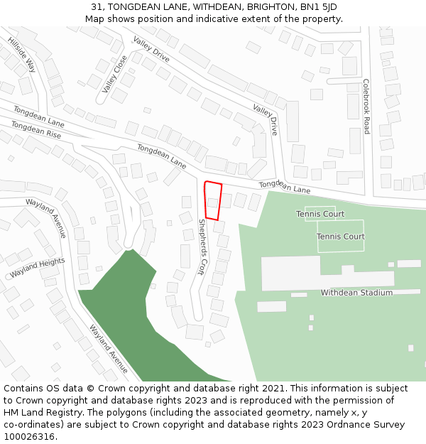 31, TONGDEAN LANE, WITHDEAN, BRIGHTON, BN1 5JD: Location map and indicative extent of plot