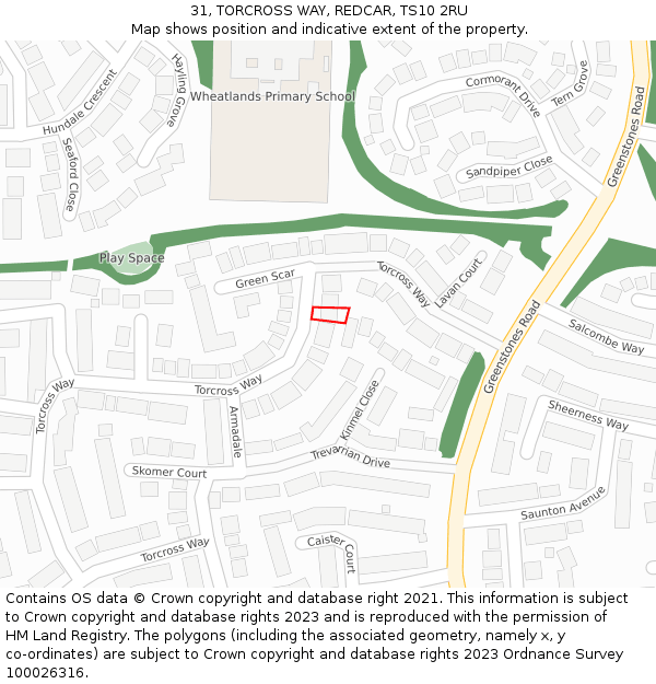 31, TORCROSS WAY, REDCAR, TS10 2RU: Location map and indicative extent of plot