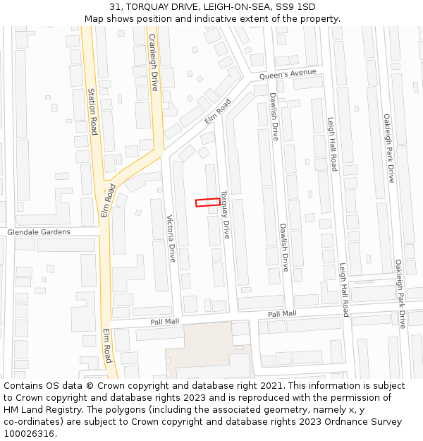 31, TORQUAY DRIVE, LEIGH-ON-SEA, SS9 1SD: Location map and indicative extent of plot