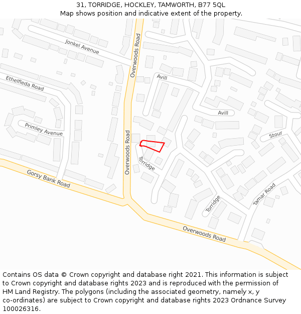 31, TORRIDGE, HOCKLEY, TAMWORTH, B77 5QL: Location map and indicative extent of plot