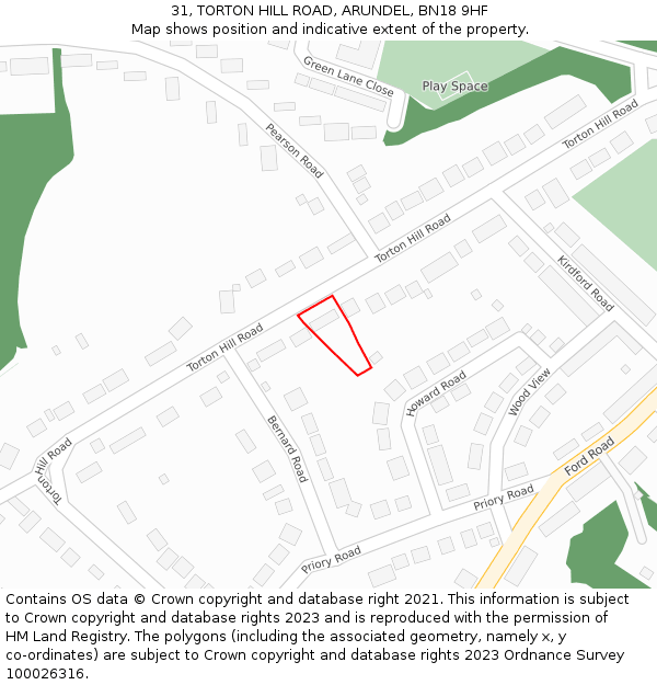 31, TORTON HILL ROAD, ARUNDEL, BN18 9HF: Location map and indicative extent of plot