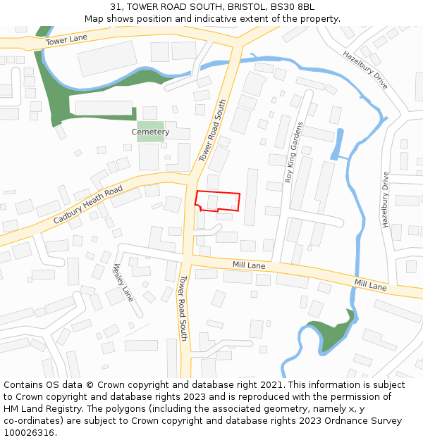 31, TOWER ROAD SOUTH, BRISTOL, BS30 8BL: Location map and indicative extent of plot