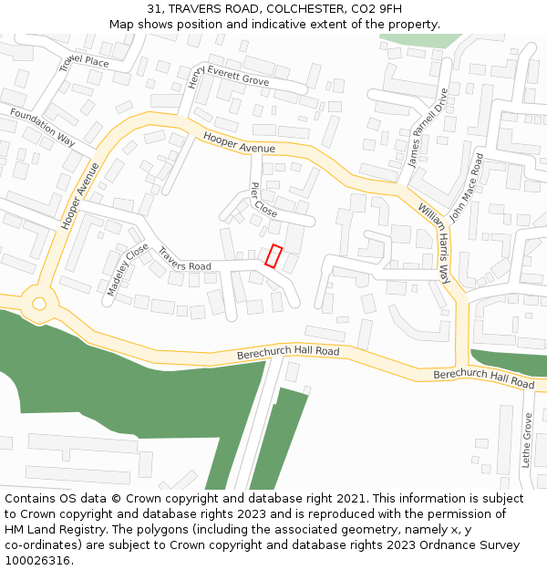 31, TRAVERS ROAD, COLCHESTER, CO2 9FH: Location map and indicative extent of plot