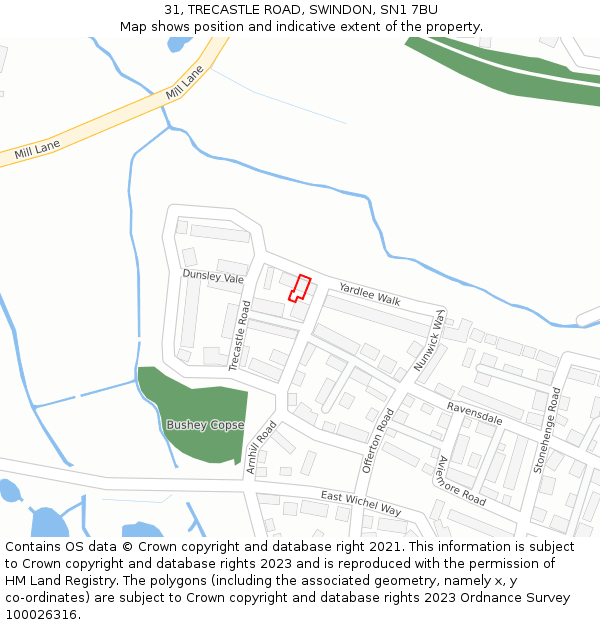 31, TRECASTLE ROAD, SWINDON, SN1 7BU: Location map and indicative extent of plot