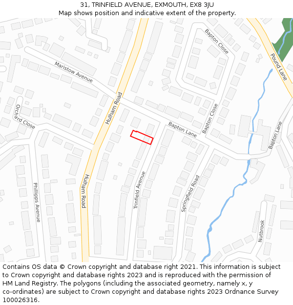 31, TRINFIELD AVENUE, EXMOUTH, EX8 3JU: Location map and indicative extent of plot