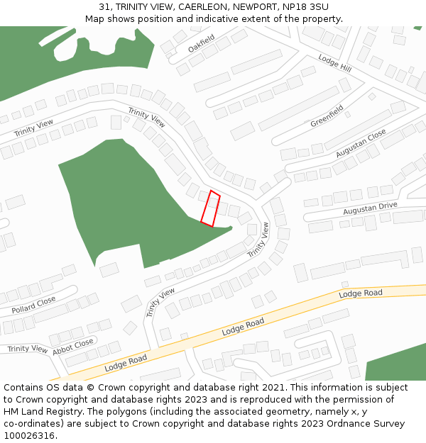 31, TRINITY VIEW, CAERLEON, NEWPORT, NP18 3SU: Location map and indicative extent of plot