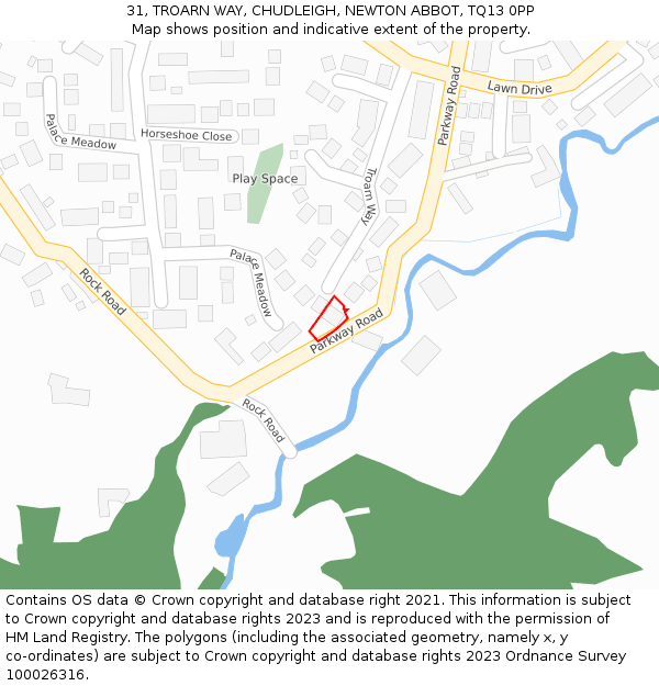 31, TROARN WAY, CHUDLEIGH, NEWTON ABBOT, TQ13 0PP: Location map and indicative extent of plot