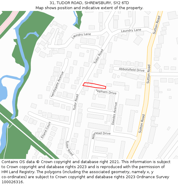 31, TUDOR ROAD, SHREWSBURY, SY2 6TD: Location map and indicative extent of plot