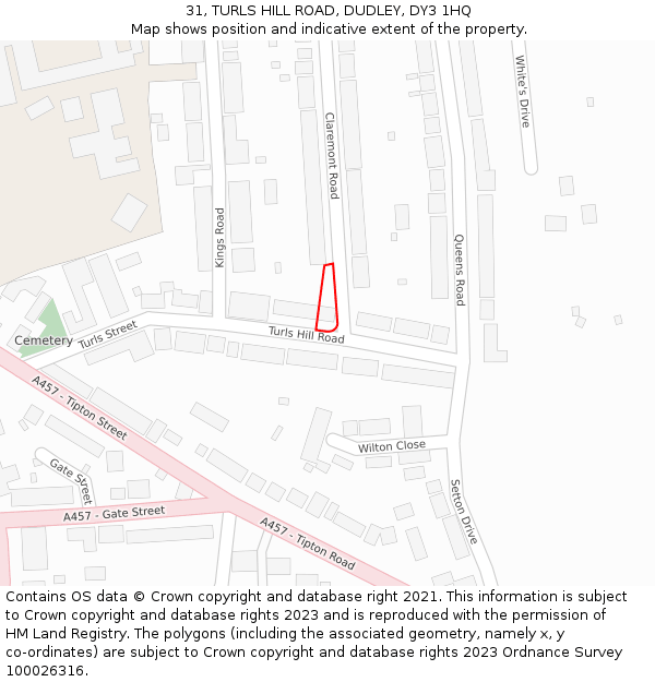 31, TURLS HILL ROAD, DUDLEY, DY3 1HQ: Location map and indicative extent of plot