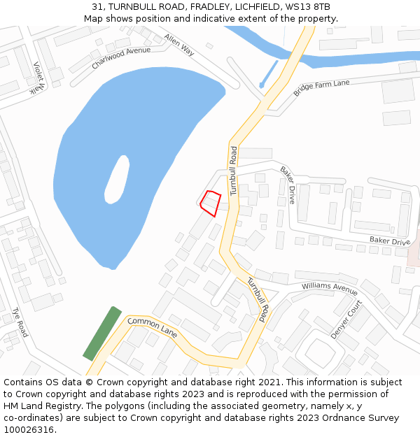 31, TURNBULL ROAD, FRADLEY, LICHFIELD, WS13 8TB: Location map and indicative extent of plot