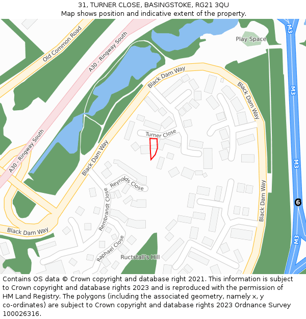 31, TURNER CLOSE, BASINGSTOKE, RG21 3QU: Location map and indicative extent of plot