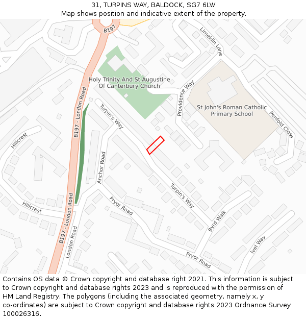 31, TURPINS WAY, BALDOCK, SG7 6LW: Location map and indicative extent of plot