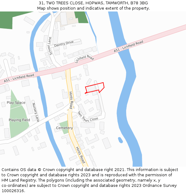 31, TWO TREES CLOSE, HOPWAS, TAMWORTH, B78 3BG: Location map and indicative extent of plot