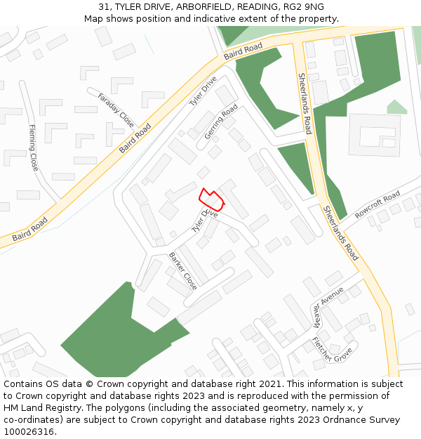 31, TYLER DRIVE, ARBORFIELD, READING, RG2 9NG: Location map and indicative extent of plot