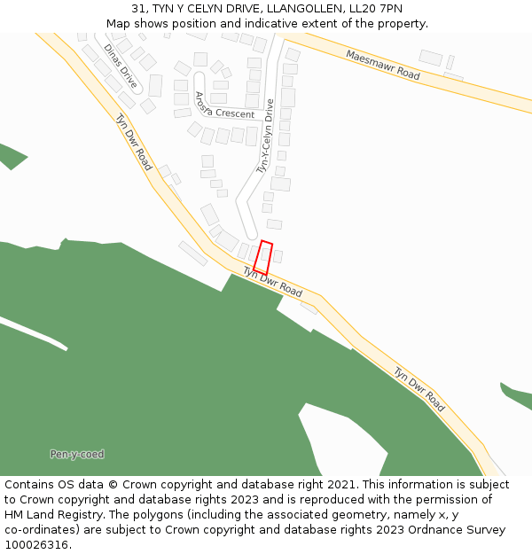 31, TYN Y CELYN DRIVE, LLANGOLLEN, LL20 7PN: Location map and indicative extent of plot