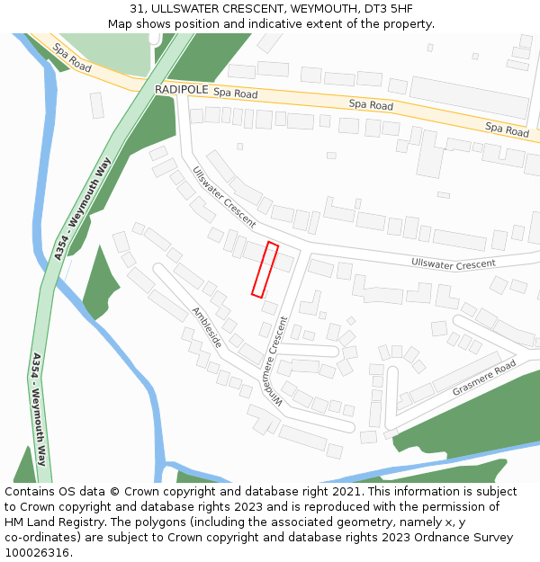 31, ULLSWATER CRESCENT, WEYMOUTH, DT3 5HF: Location map and indicative extent of plot