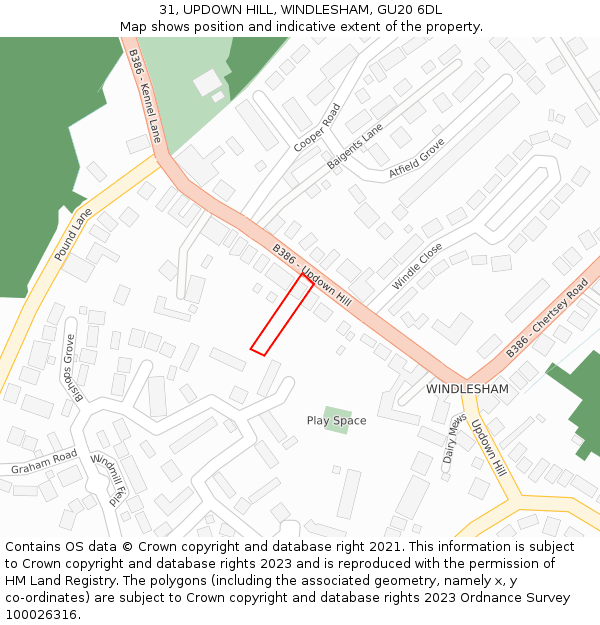 31, UPDOWN HILL, WINDLESHAM, GU20 6DL: Location map and indicative extent of plot