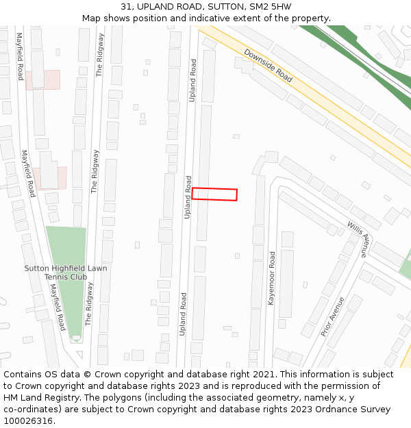 31, UPLAND ROAD, SUTTON, SM2 5HW: Location map and indicative extent of plot