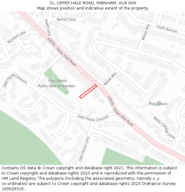 31, UPPER HALE ROAD, FARNHAM, GU9 0NX: Location map and indicative extent of plot