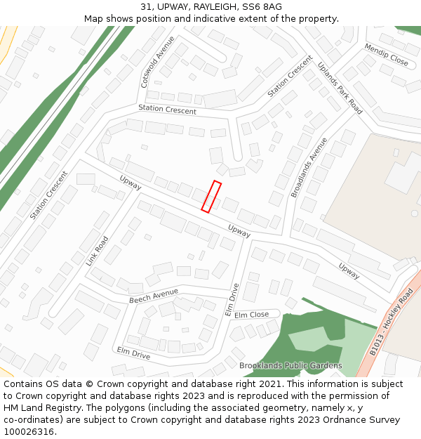 31, UPWAY, RAYLEIGH, SS6 8AG: Location map and indicative extent of plot