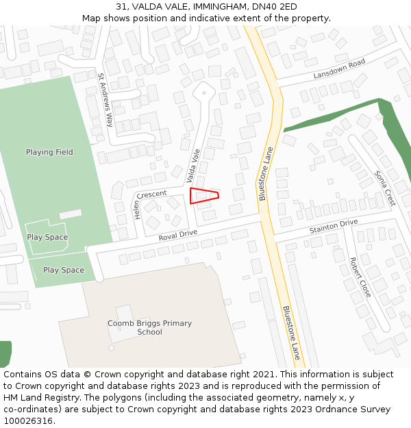 31, VALDA VALE, IMMINGHAM, DN40 2ED: Location map and indicative extent of plot