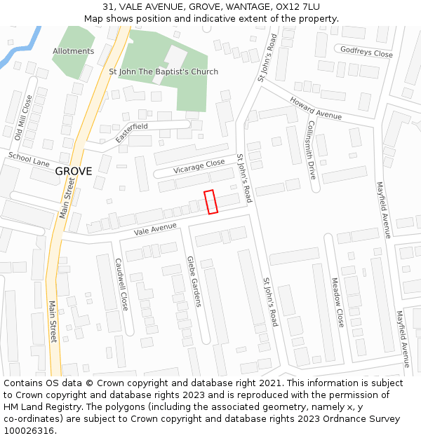 31, VALE AVENUE, GROVE, WANTAGE, OX12 7LU: Location map and indicative extent of plot