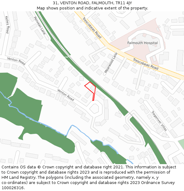 31, VENTON ROAD, FALMOUTH, TR11 4JY: Location map and indicative extent of plot