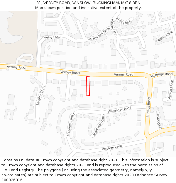 31, VERNEY ROAD, WINSLOW, BUCKINGHAM, MK18 3BN: Location map and indicative extent of plot