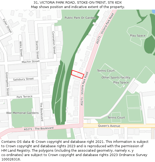 31, VICTORIA PARK ROAD, STOKE-ON-TRENT, ST6 6DX: Location map and indicative extent of plot