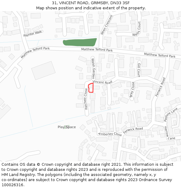 31, VINCENT ROAD, GRIMSBY, DN33 3SF: Location map and indicative extent of plot